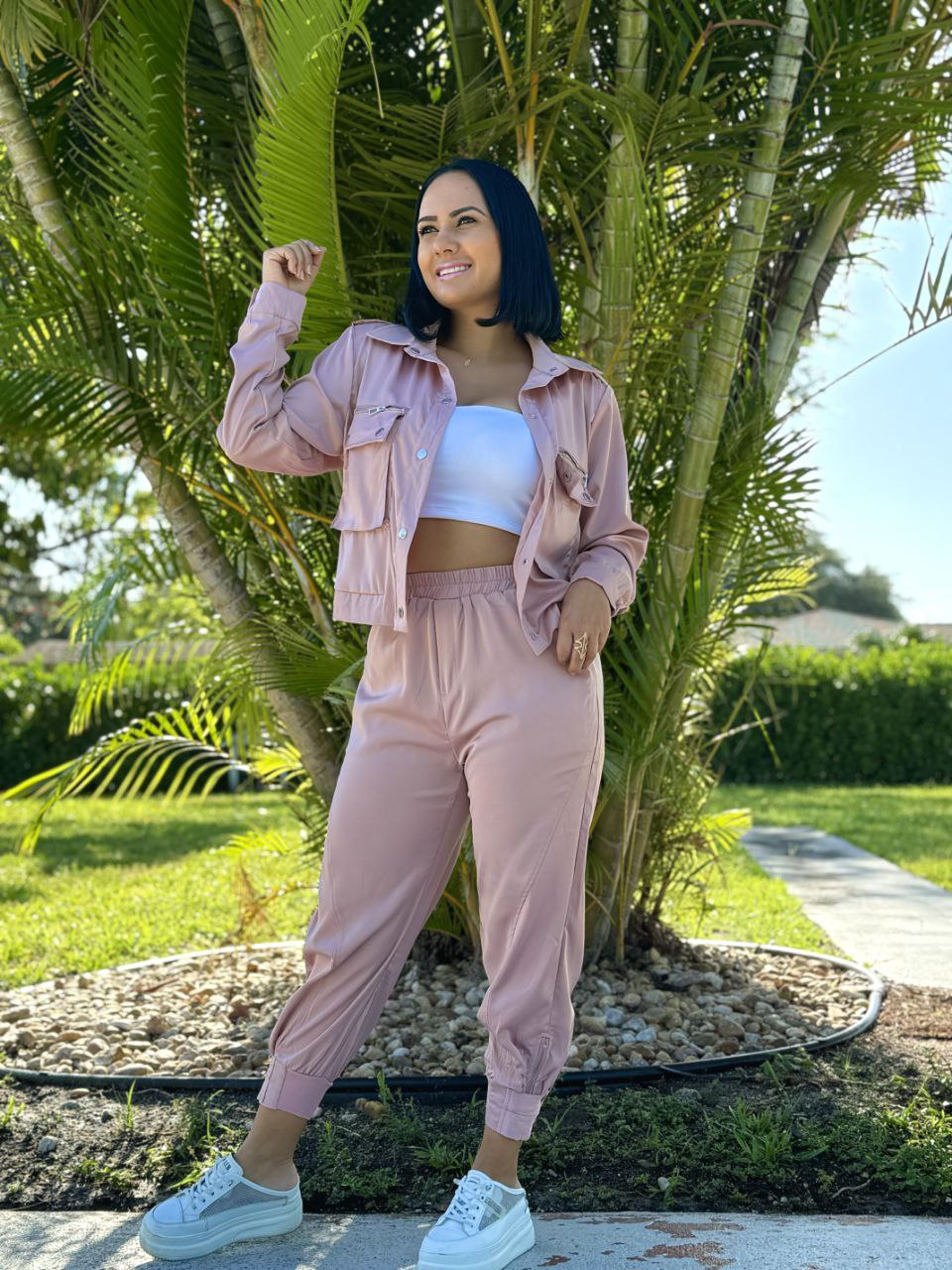 Set de jogger y chaqueta de satín